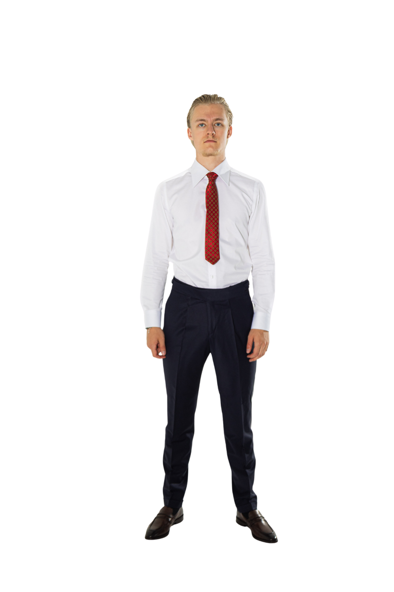 Einplissierte Herren Wollhose mit Bundfalten & Umschlag Marineblau