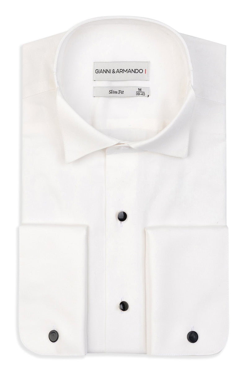 Vorschau des Slim-Fit Smoking Hemds in Crem, Detail des Stehkragens.