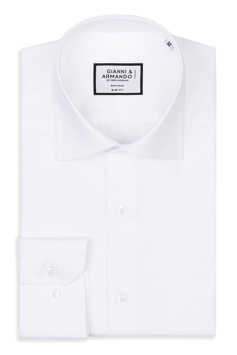 Camicia business slim fit in bianco – vista frontale con marchio originale Non-Iron