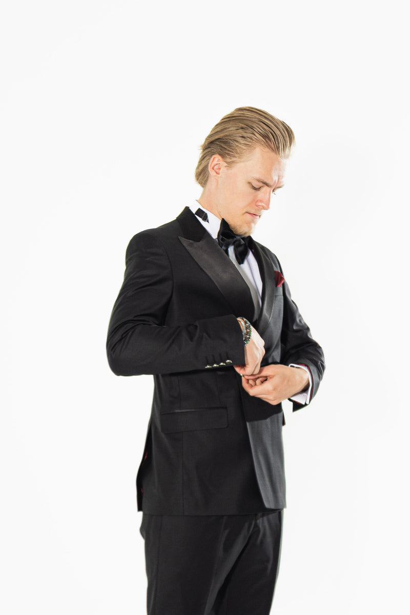 Gianni and Armando Doppelreiher smoking schwarz Slim Fit Herren Smoking aus Wolle