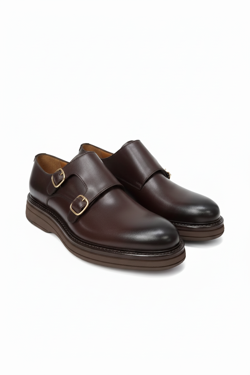 Vorderansicht der Double Monk Schuhe Braun aus Rindsleder