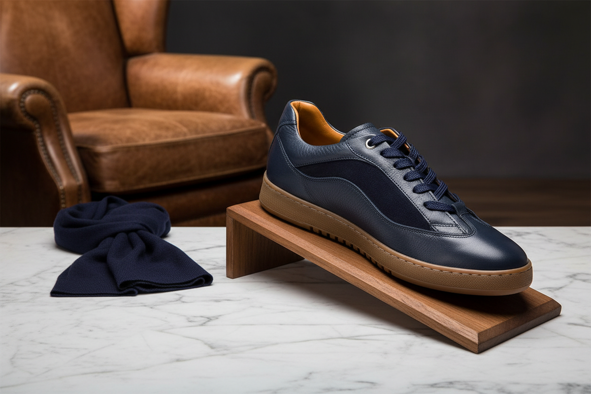 Nahaufnahme der Kauchuk‑Rubbersohle des Herren Sneakers