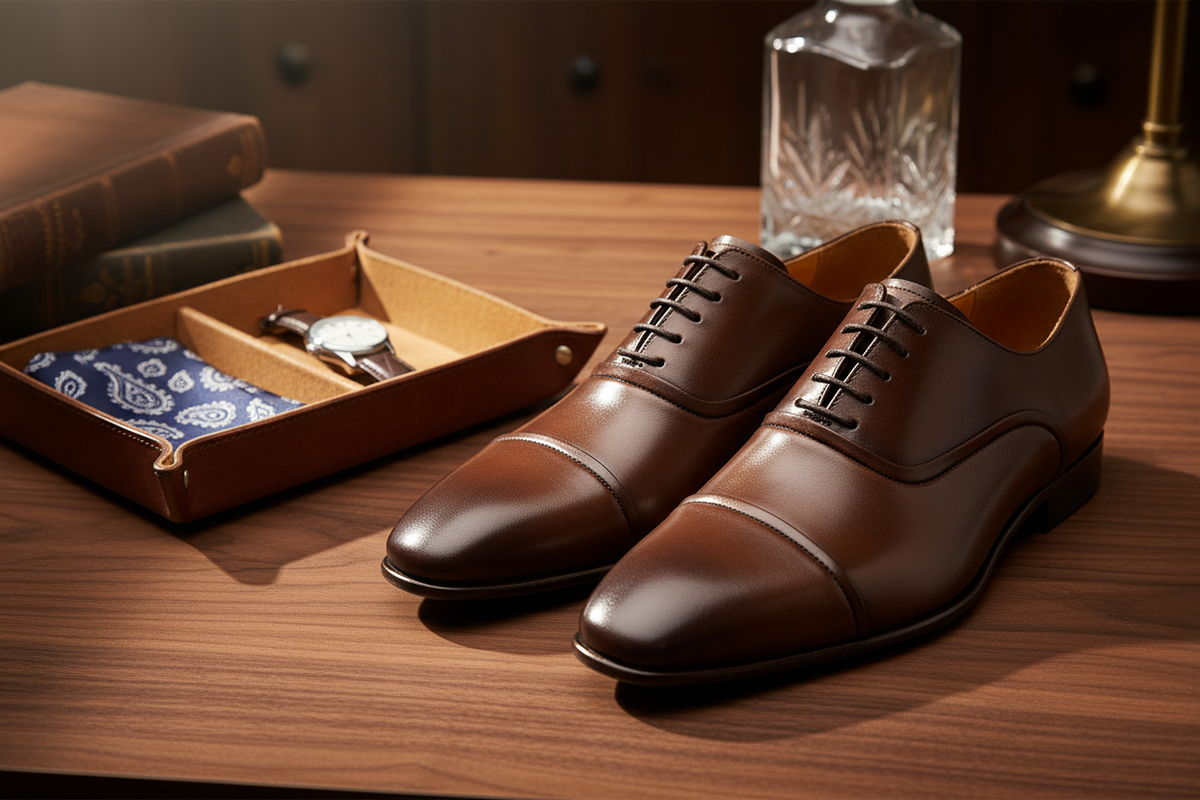 Seitliche Ansicht des eleganten Schnürschuhs mit spitzer Schuhspitze.