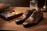 Seitliche Ansicht des eleganten Schnürschuhs mit spitzer Schuhspitze.