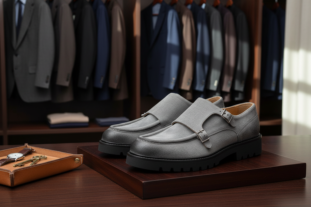 Schuh im Innenraum – weiche Lederoberfläche, ideal für geschäftliche Anlässe.