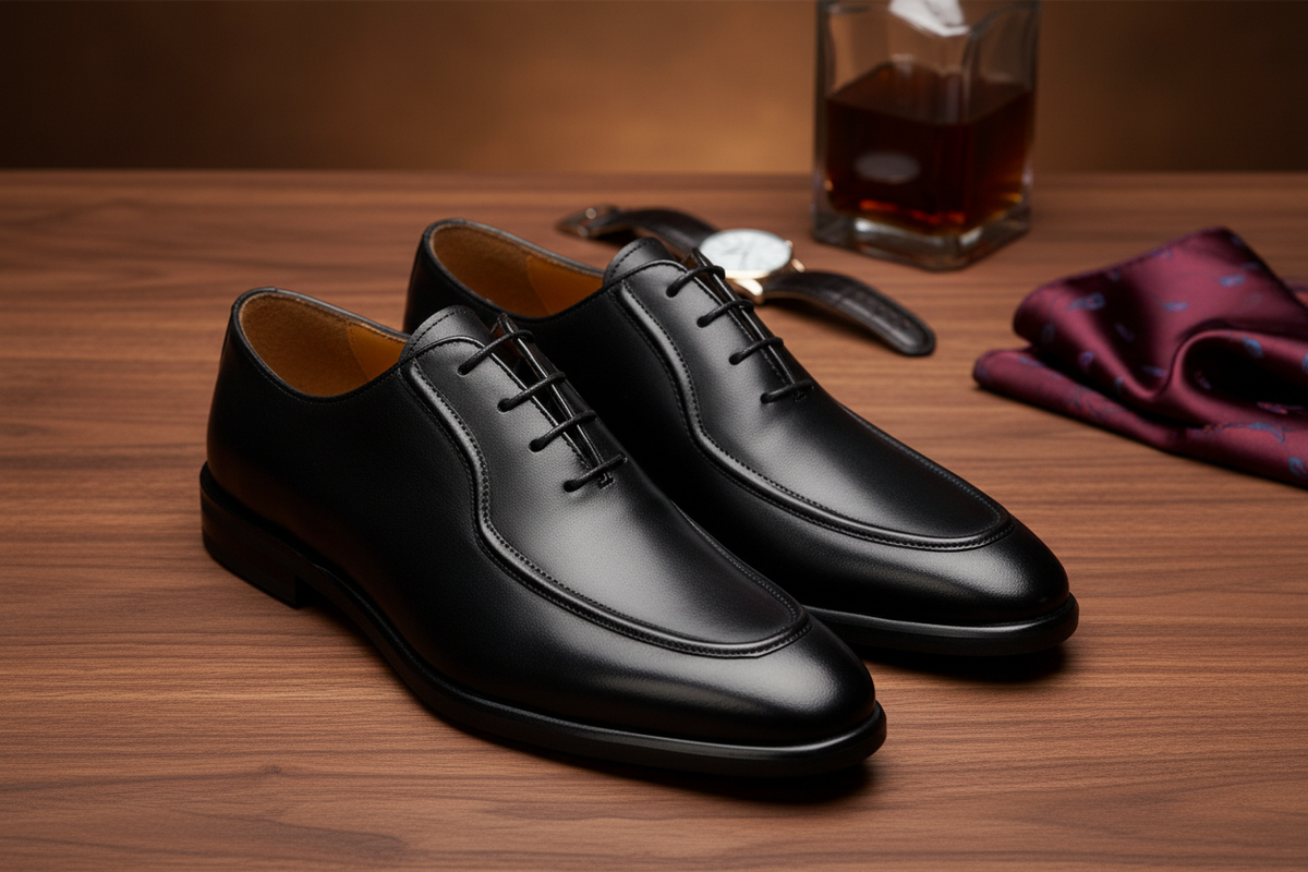 Side profile of Gianni & Armando black business shoes highlighting the EVA sole