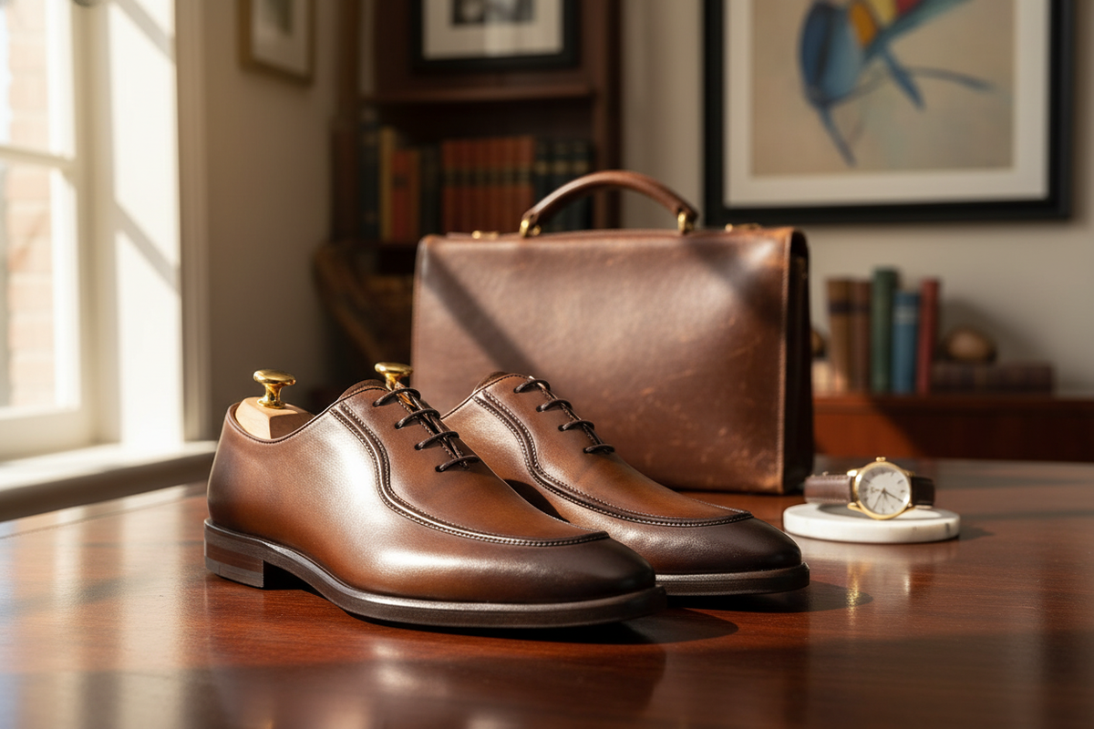 Seitliche Ansicht des Business-Schuhe mit EVA-Sohle