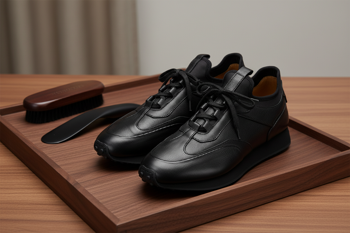 Seitliche Ansicht der Sneakers mit feiner Kauchuk-Rubber-Laufsohle.