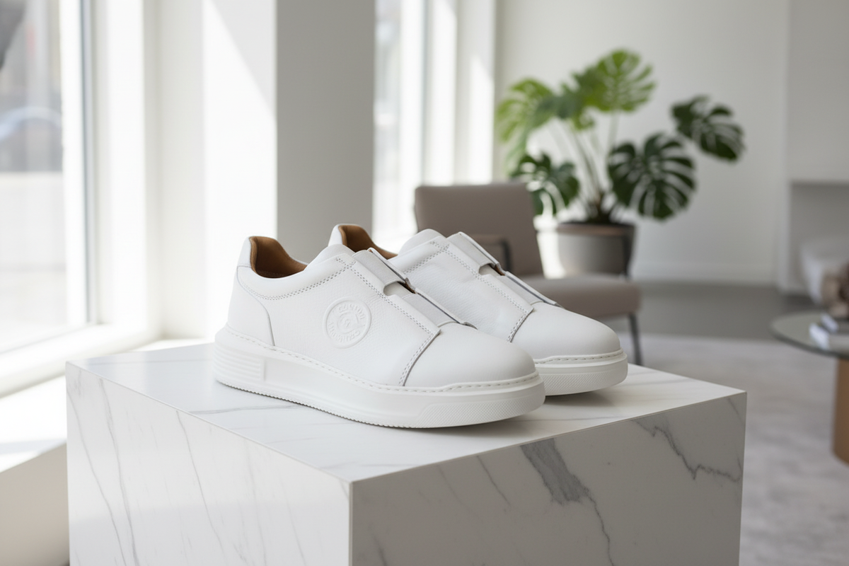 Vue de côté du sneaker à bout rond et fermeture slip-on – silhouette moderne