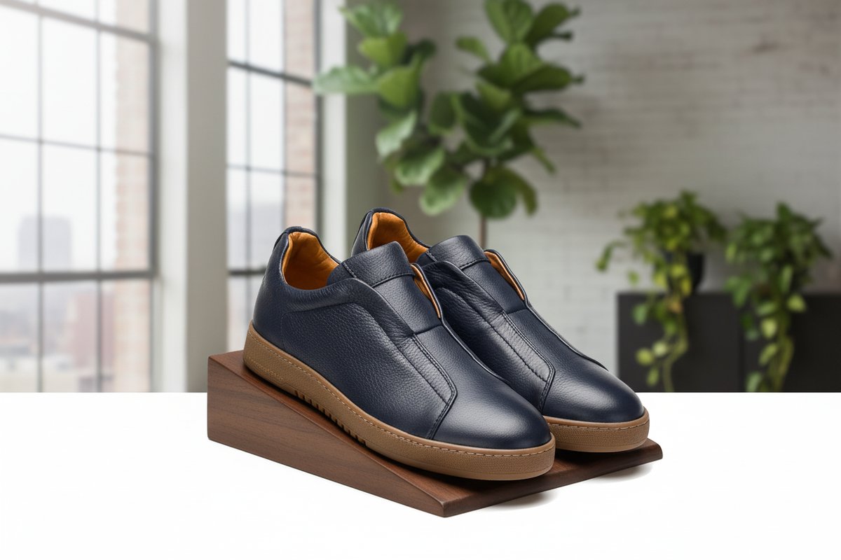Vue de côté de la sneaker à bout rond et fermeture slip-on – silhouette moderne.