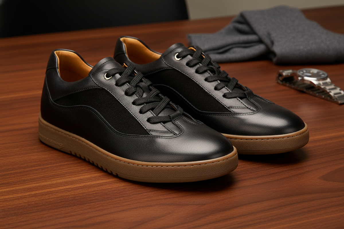 Seitliche Perspektive des Sneaker-Designs mit runder Spitze