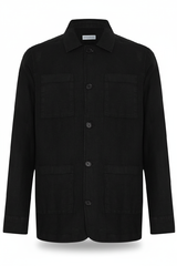 Hemdjacke 100 % Leinen Schwarz Regular-Fit