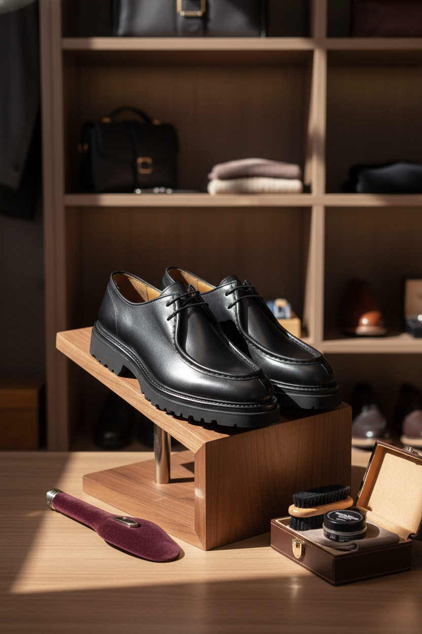 Vue détaillée du talon de 4,5 cm des boots à lacets noirs