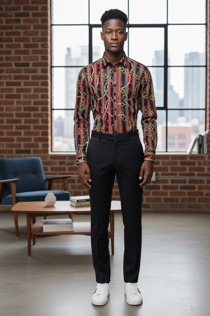 Mannequin portant la chemise slim fit dans un bureau moderne, illustrant un style professionnel.