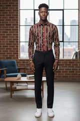 Model wearing the slim fit shirt in a modern office environment, illustrating business‑ready style.