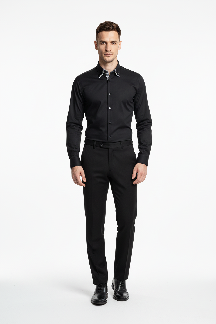 Rückansicht des Slim Fit Hemdes mit Doppelkragen, Schwarz