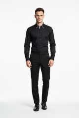 Rückansicht des Slim Fit Hemdes mit Doppelkragen, Schwarz