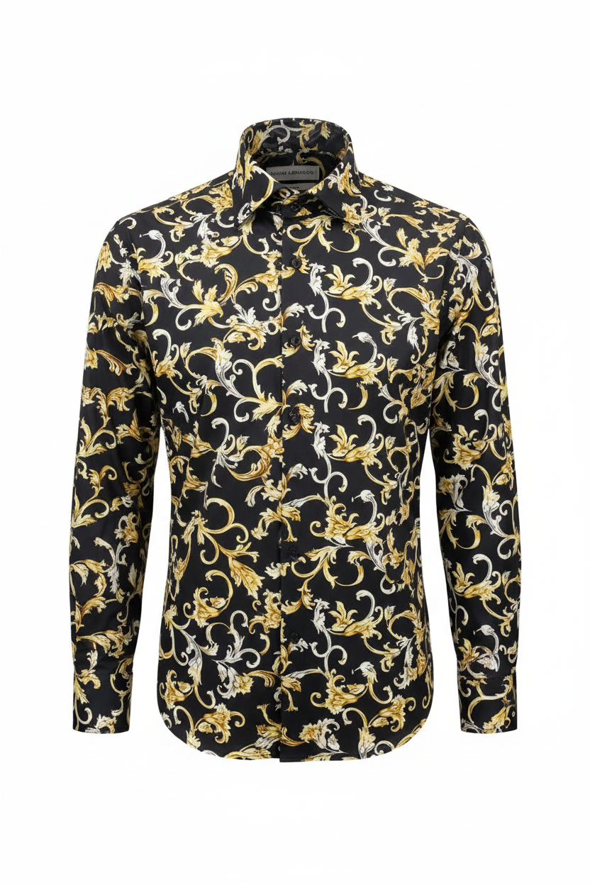Vue détaillée du motif marin chaîne et corde sur la chemise homme slim fit