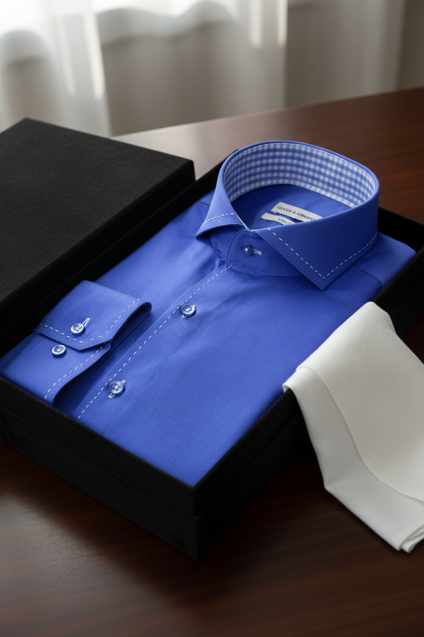Rückansicht des Slim Fit Hemdes, die elegante italienische Kragenstruktur zeigt