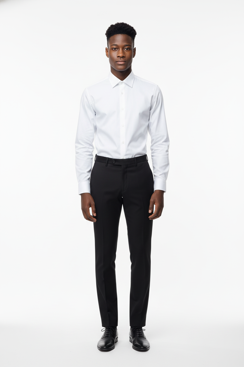 Vue de profil de la chemise Slim Fit en blanc, mettant en valeur la silhouette élancée