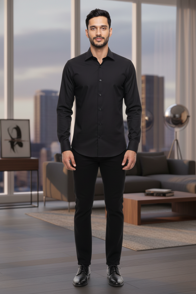 Chemise de business Slim Fit noire en look business