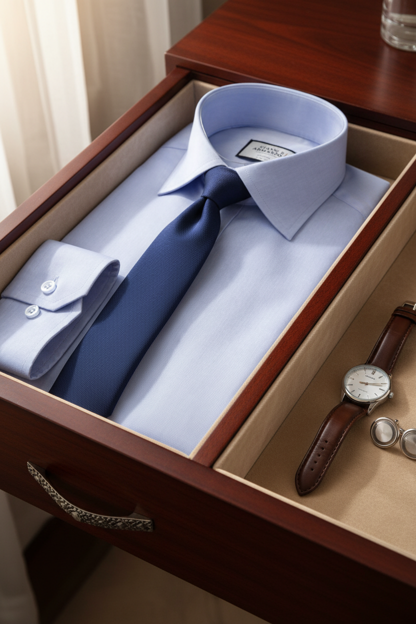 Gros plan sur la fine structure en coton de la chemise Slim Fit bleu glacier