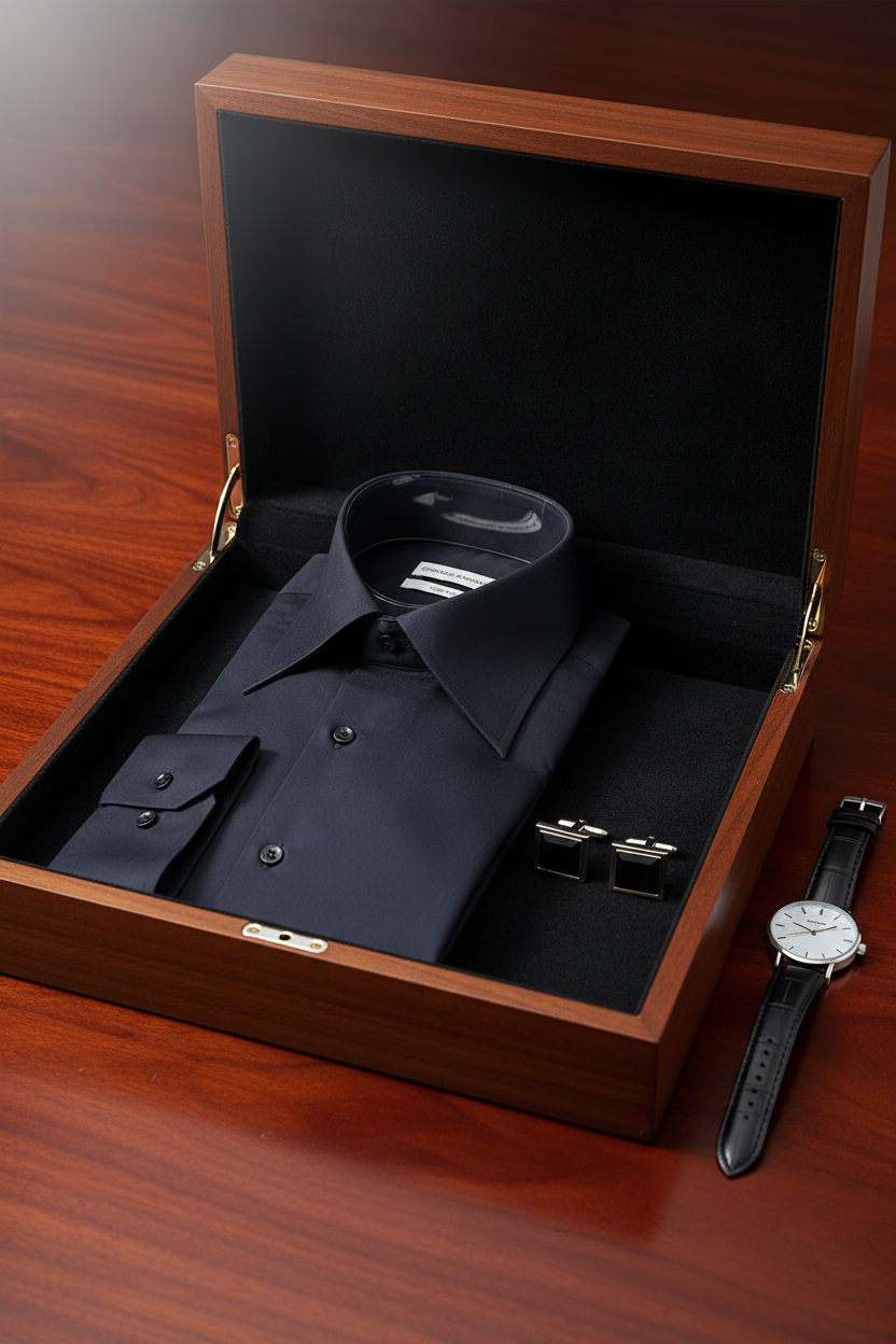 Gros plan sur le col pointu années 70 – détail de la chemise Slim Fit