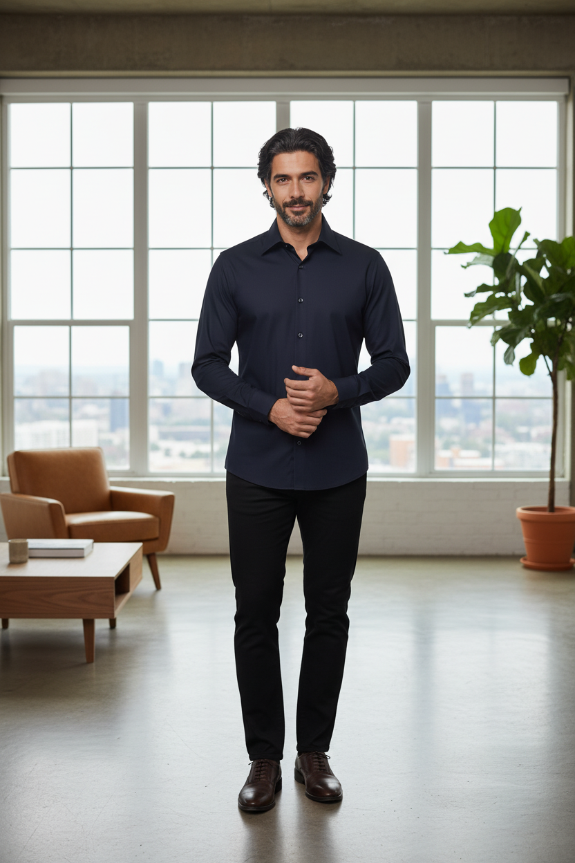 Vue arrière de la chemise Slim Fit à col pointu – look business noir