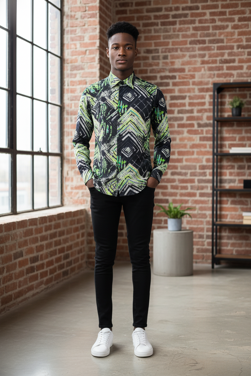 Langärmliges Slim Fit Hemd mit klassischem Kragen, präsentiert in eleganter Pose