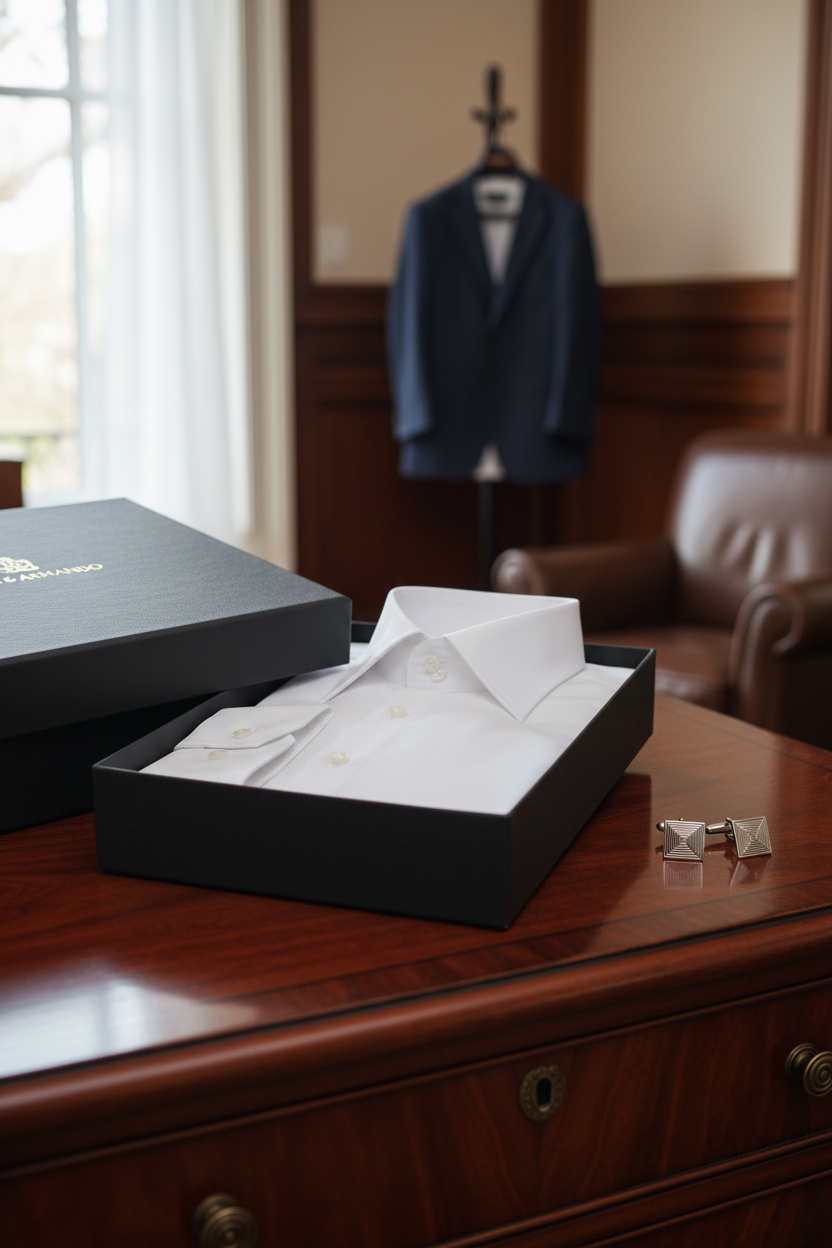 Gros plan sur le col long de la chemise slim-fit blanche