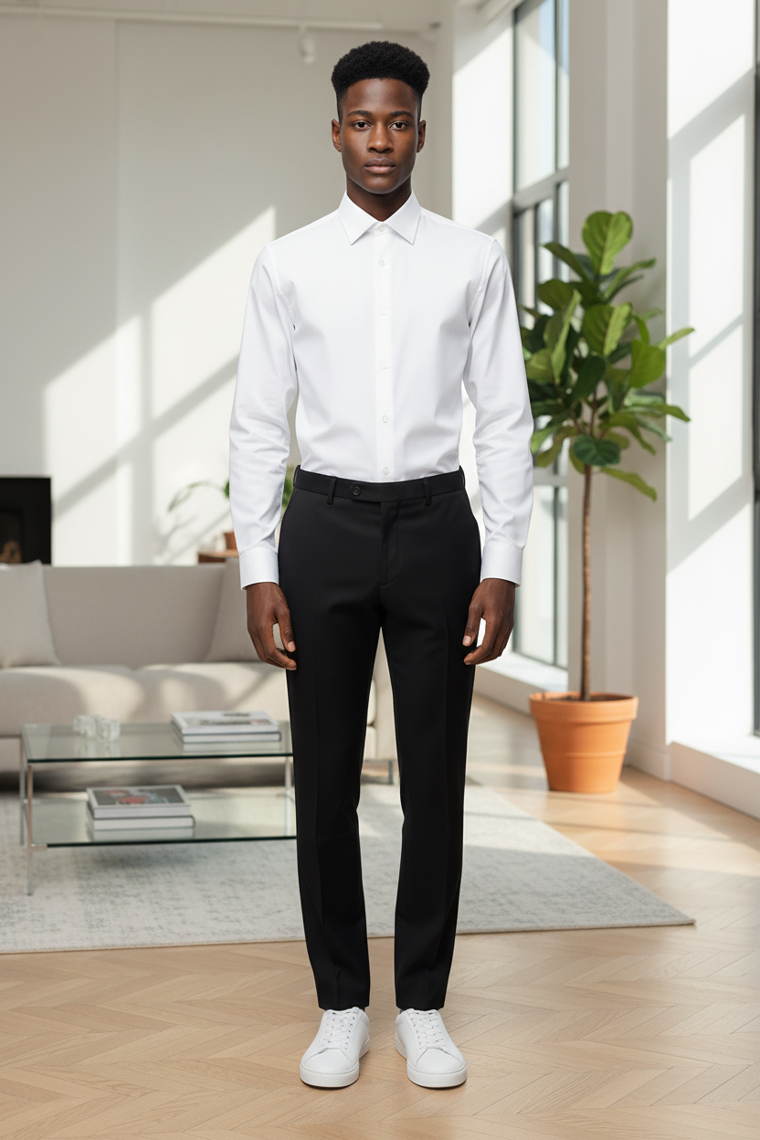 Vue détaillée de la manche longue de la chemise slim-fit blanche