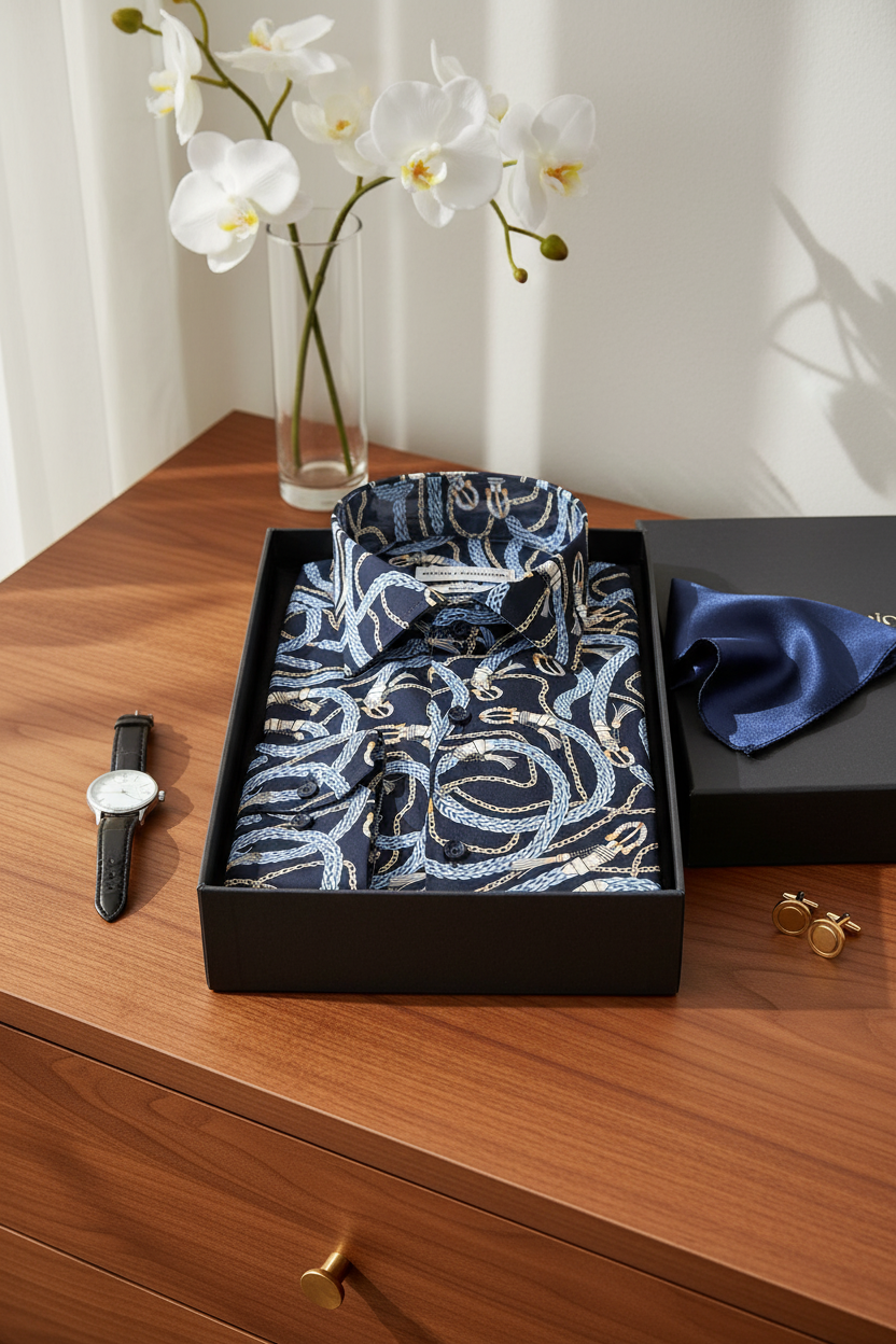 Gros plan sur le col Kent de la chemise homme slim-fit, montrant des coutures nettes.