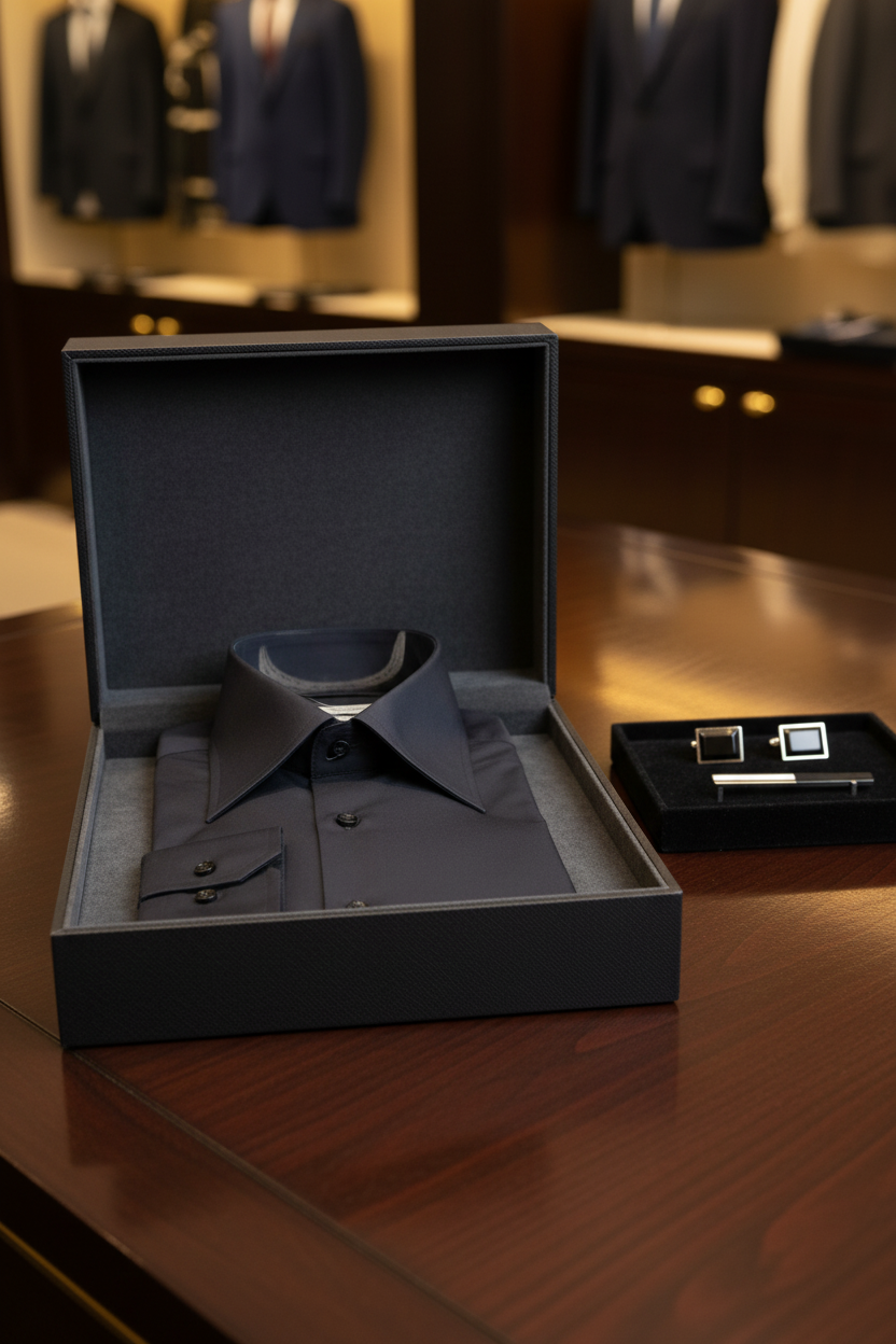 Vue détaillée des élégants boutons de la chemise Slim Fit – look business noir