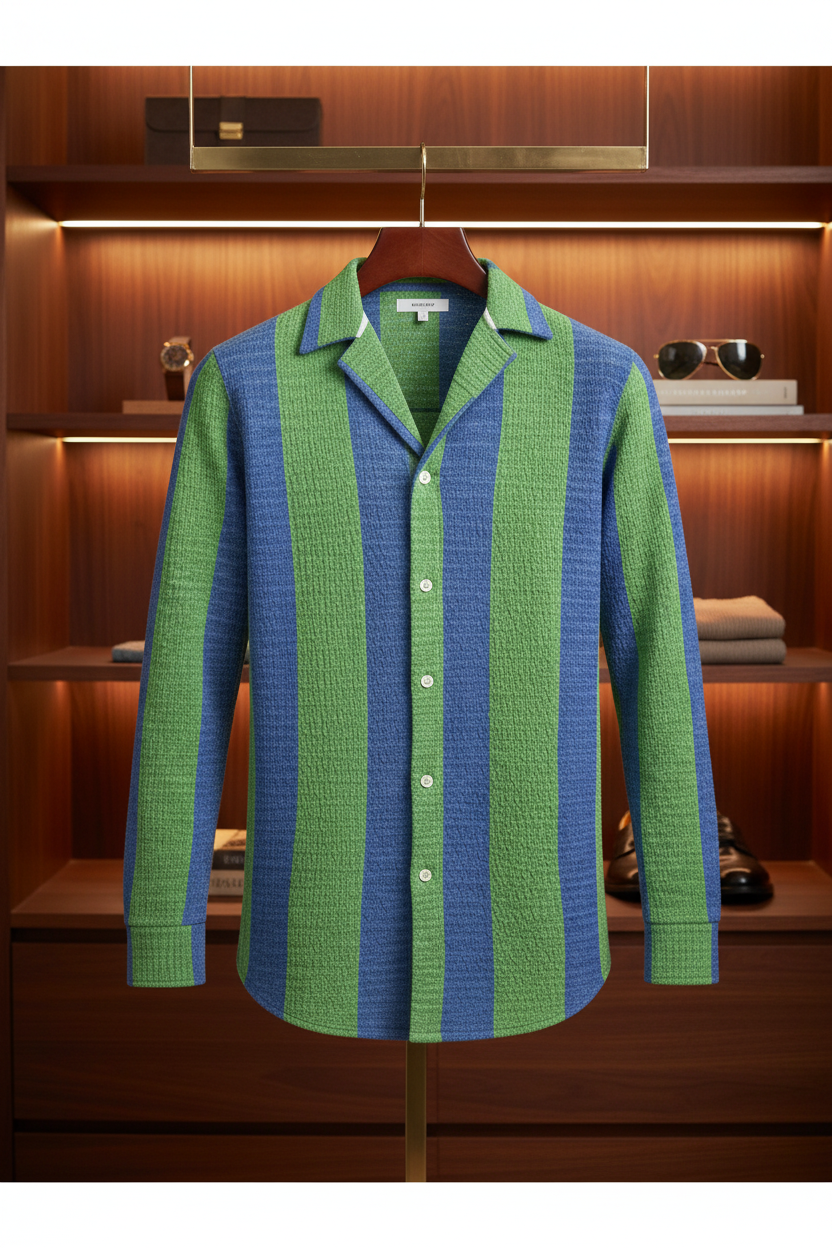 Gros plan sur la texture douce de la maille de coton de la chemise homme.