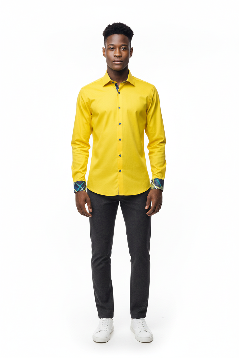Gros plan sur le col Kent et les fines coutures de la chemise Slim Fit