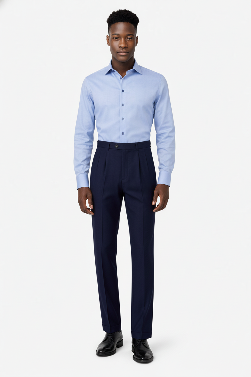 Nahaufnahme der satinieren Baumwolle des hellblauen Slim Fit Hemdes