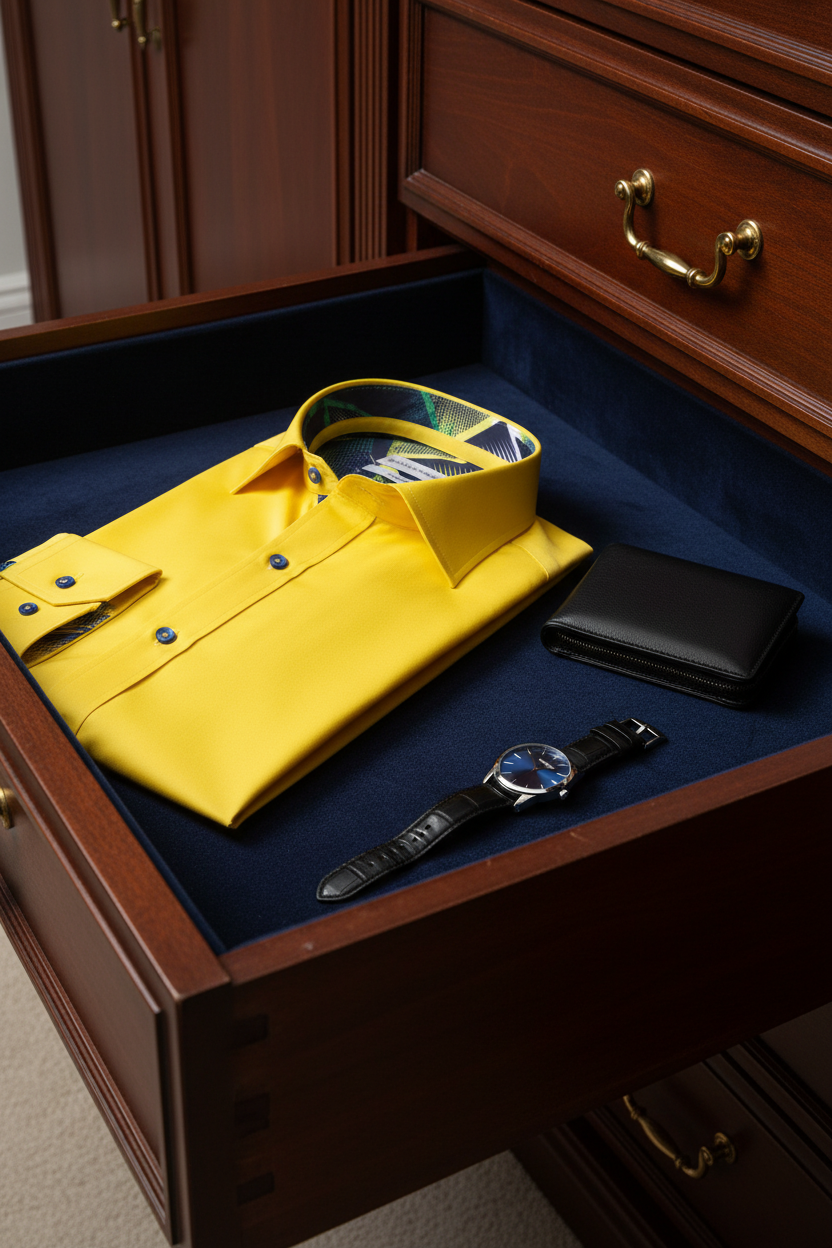Vue de face de la chemise Slim Fit jaune aux lignes épurées et au boutonnage classique