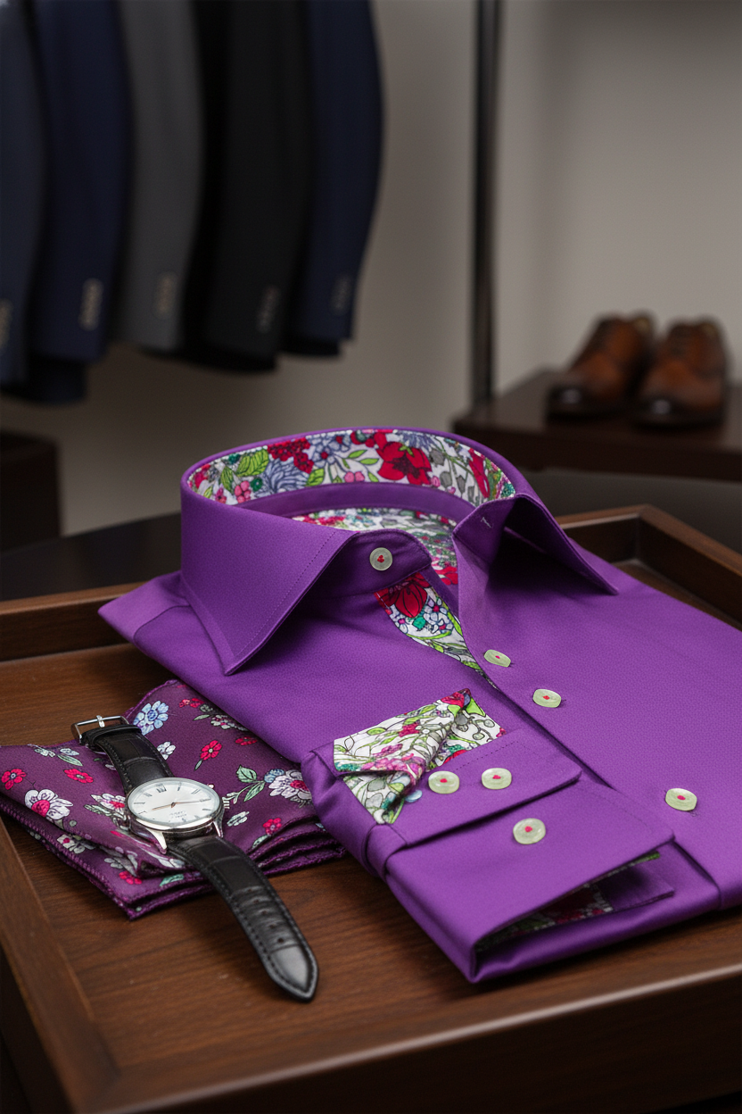 Vue arrière de la chemise Slim Fit violette, coutures impeccables