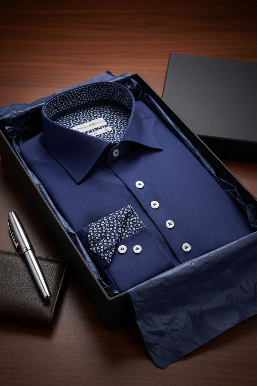 Vue arrière de la chemise décontractée Slim Fit en bleu marine avec coutures nettes
