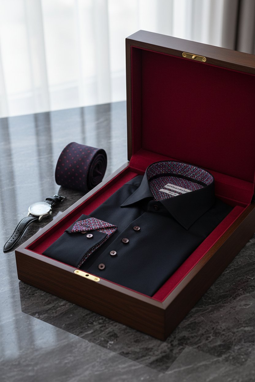 Rückansicht eines Slim Fit Freizeithemds in Schwarz