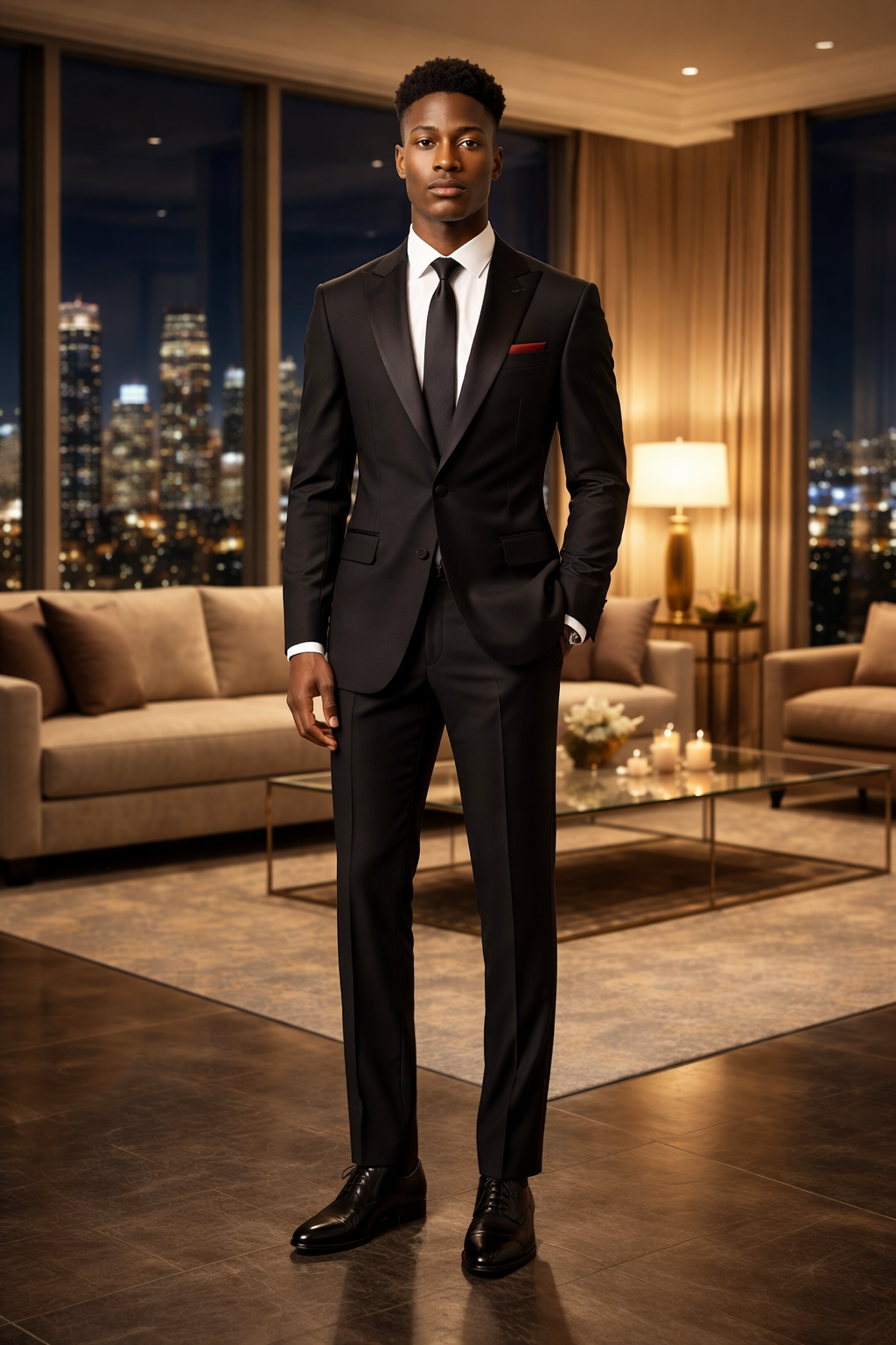 Vue latérale du smoking à coupe slim fit et à la structure de laine fine
