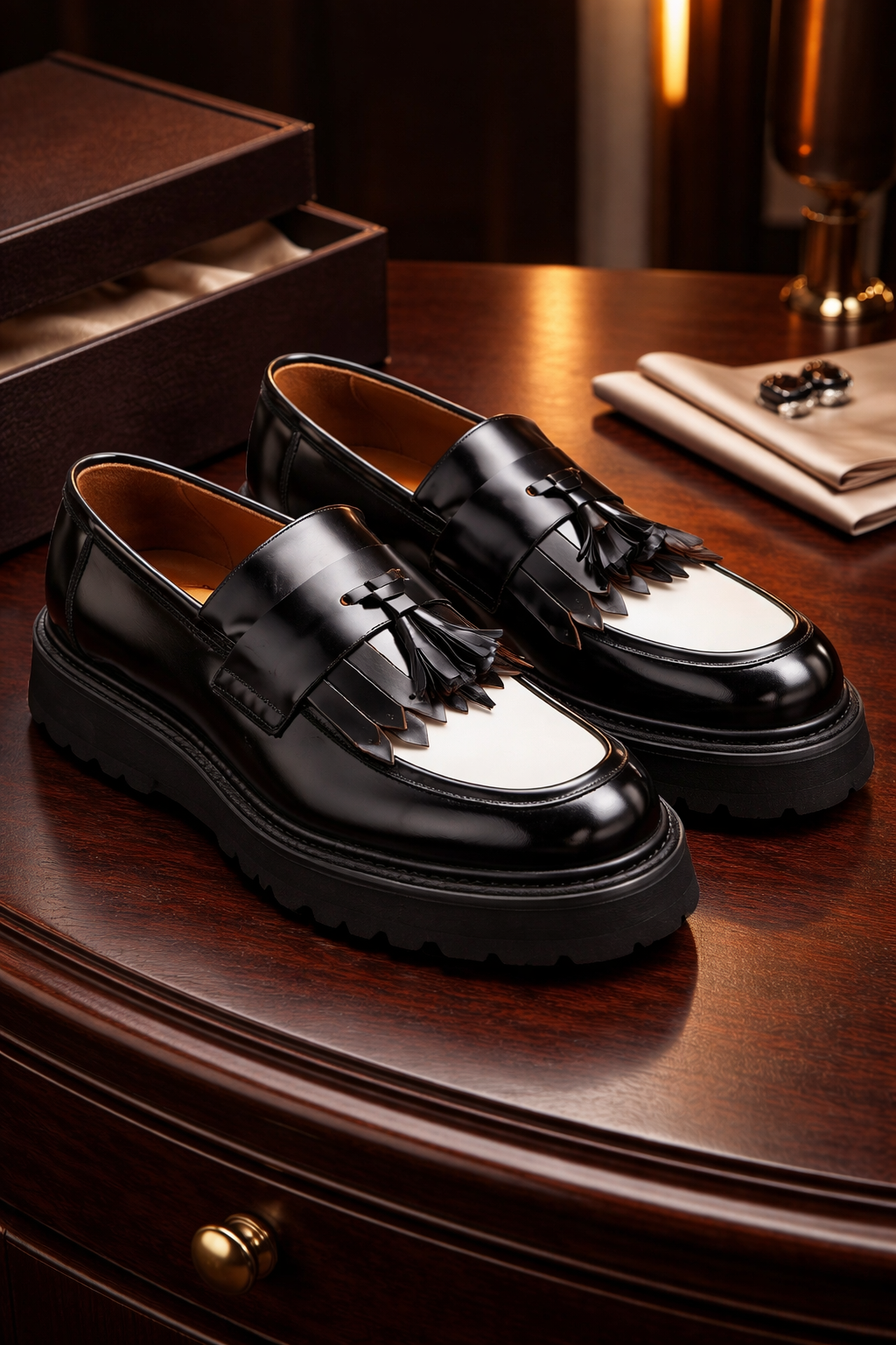 Close‑up of the leather upper detailing the smooth finish and subtle stitching.