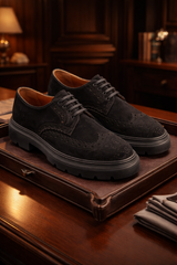 Schuh im Winteroutfit, kombiniert mit stilvoller Jacke und klassischem Look.