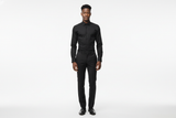 Herrenhemd aus Baumwoll-Satin – Rückansicht, Slim‑Fit, Schwarz
