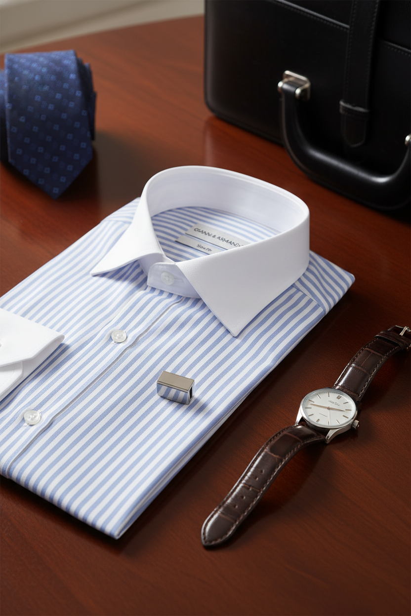 Gros plan sur les rayures bleu clair de la chemise Slim Fit
