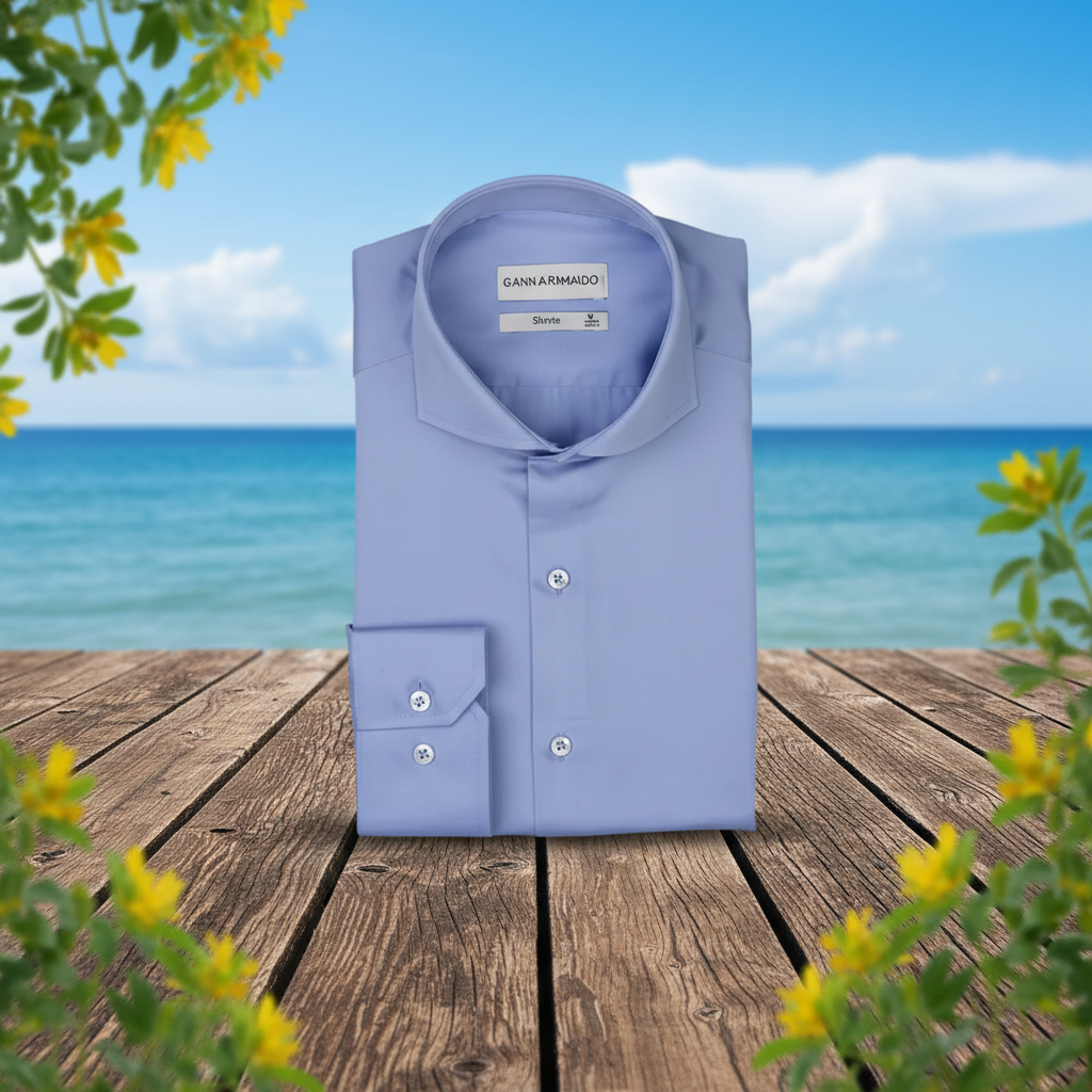 Présentation à plat de la chemise bleu clair avec cravate assortie