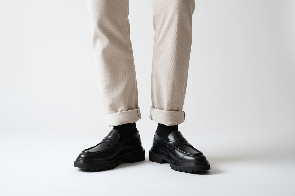 Schuh mit Markenlogo, betont die Handarbeit und Qualität