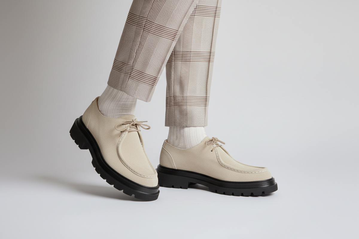 Boots à lacets présentés avec style sur fond neutre