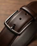 Ceinture homme élégante en cuir véritable brune - Brun foncé