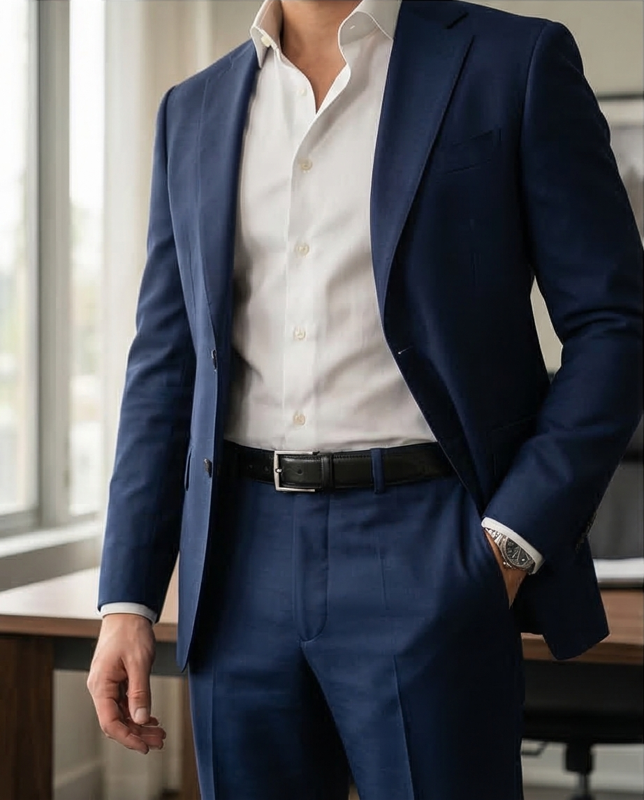 Ceinture en cuir véritable noire pour homme – vue de face avec boucle métallique argentée